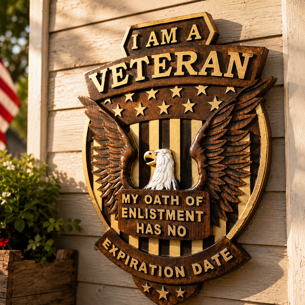 Veteran Memorial Plaque: "I Am A Veteran - My Enlistment Oath Has No Expiration Date" for Christian home decor and prayer spaces