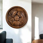 Holy family wood carving plaque - Best wall decor for home - mokarve