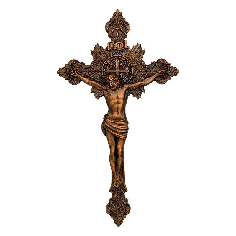 St. Benedict's Exorcism Cross Large Wooden Sculpture for Christian home decor and prayer spaces