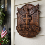 God Bless America Eagle Cross Wood Plaque - side view