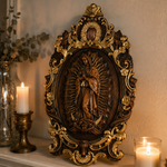 A Handcrafted Sanctuary: Our Lady of Guadalupe Wood Carving - size and finish detail