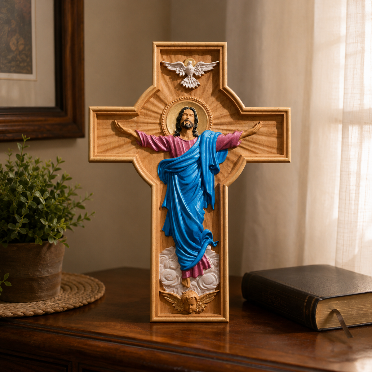 October New Release: Hand-Carved Painted Wood Cross — The Ascension of Christ