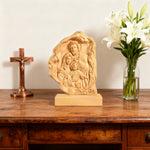 Southern European Boxwood Holy Family Blessing Ornament - Engraved with Your Surname - size and finish detail