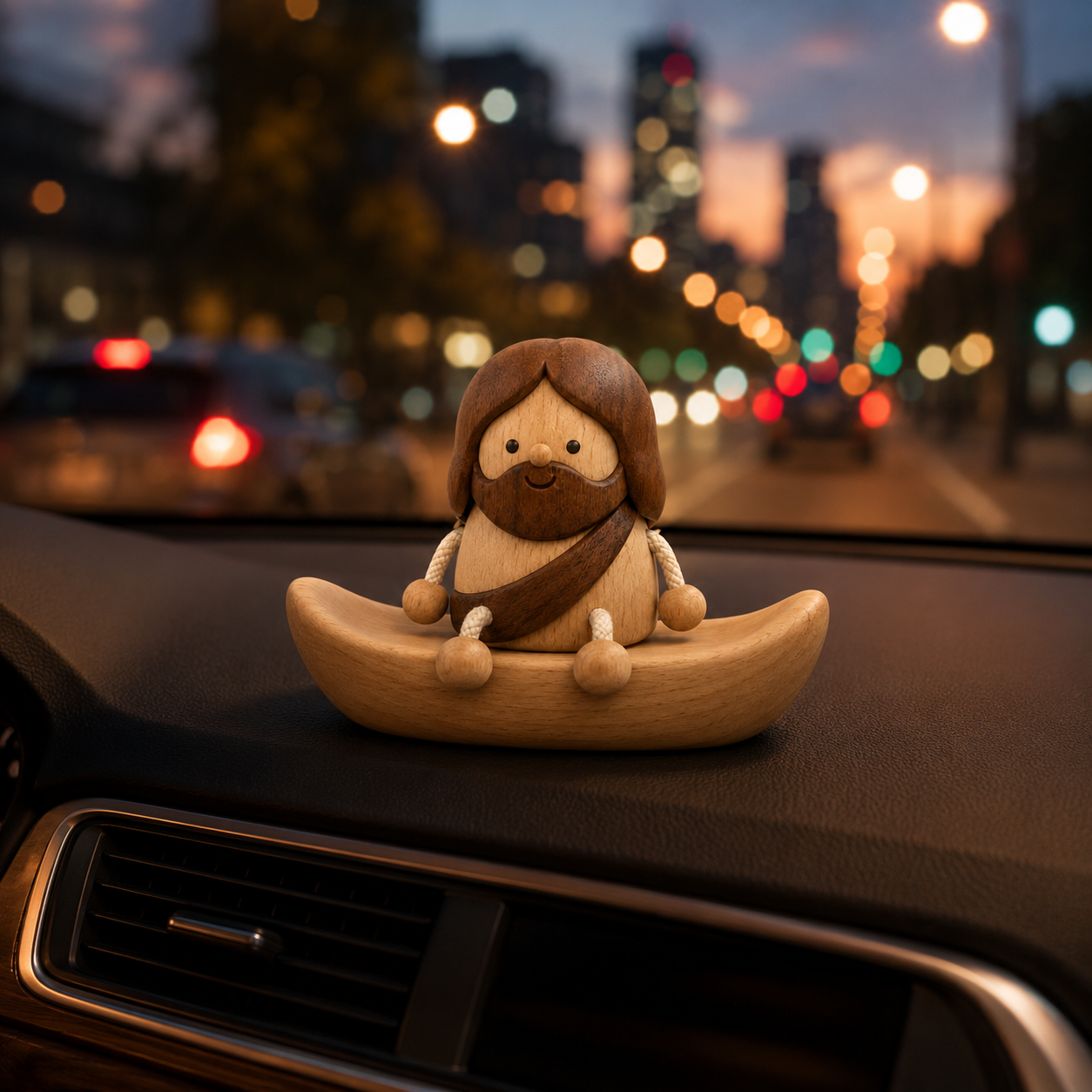 Wooden Jesus Dashboard Decor with Hidden Parking Number Display