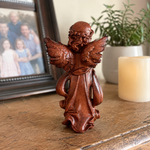 Hand-Carved Praying Angel Figurine – 6 Inch Solid Wood Statue for Christian Home Blessings