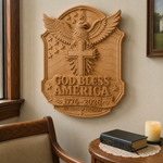 God Bless America Eagle Cross Wood Plaque - side view