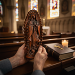 Our Lady of Guadalupe Round Wooden Tabletop Ornament - size and finish detail
