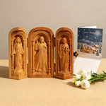 Hand-Carved Travel Triptych Altar: The Holy Family at Your Side - product view