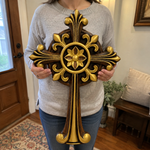 Beechwood Ornate Cross – Gold Accented Christian Wall Cross