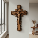 Hand-Carved White Ash Wood Cross - Sacred Christian Home Altar Decor for Christmas & Spiritual Gifting - side view