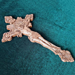 Wood Carving of Jesus Cross with St. Benedict's Exorcism - mokarve