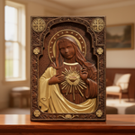 Immaculate Heart of Mary Hand-Carved Beech Wood Sculpture | Sacred Home Altar Ornament - side view