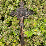 Wood Carving of Jesus Cross with St. Benedict's Exorcism - mokarve