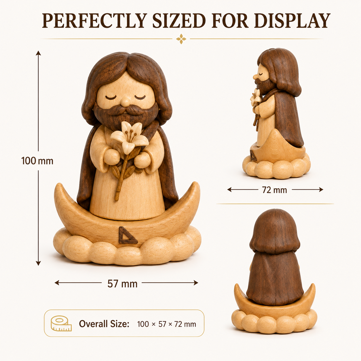 St. Joseph with Lily Wooden Figurine – Original Wood Inlay Blessing Decor