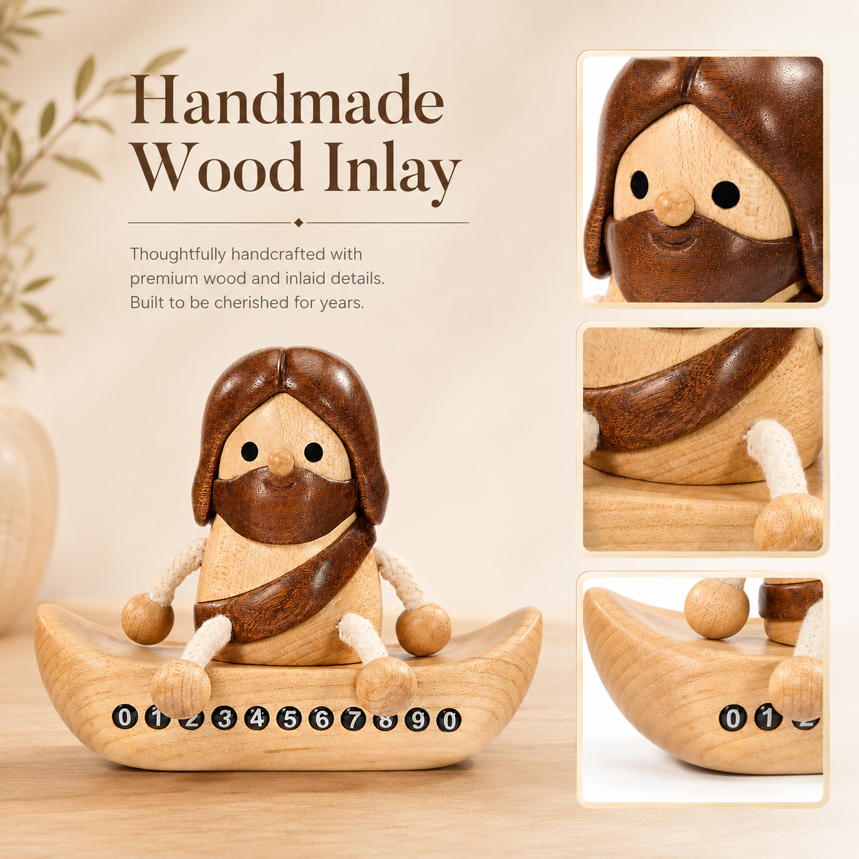 Wooden Jesus Dashboard Decor with Hidden Parking Number Display