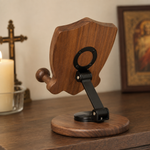 Black Walnut “Archangel Michael” Adjustable Phone Stand—A Faith-Inspired Wooden Desktop Stand