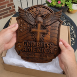 God Bless America Eagle Cross Wood Plaque product detail for Christian home decor