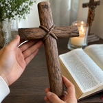 Hand-Carved Beechwood Intertwined Cross of Unity in Christ - side view