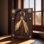 The Sacred Heart and Divine Mercy Jesus Christ Wood Wall Plaque - mokarve