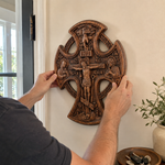 Hand-Carved Beechwood “Hand of Redemption” Crucifix | The Passion and Divine Grace of Christ