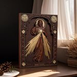 The Sacred Heart and Divine Mercy Jesus Christ Wood Wall Plaque - mokarve