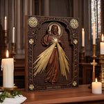 The Sacred Heart and Divine Mercy Jesus Christ Wood Wall Plaque - mokarve