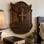 God Bless America Eagle Cross Wood Plaque - Christian gift presentation
