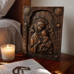 Our Lady of Perpetual Help Wood Art - Hand-Carved Catholic Gift - Mother Mary Comfort Figure