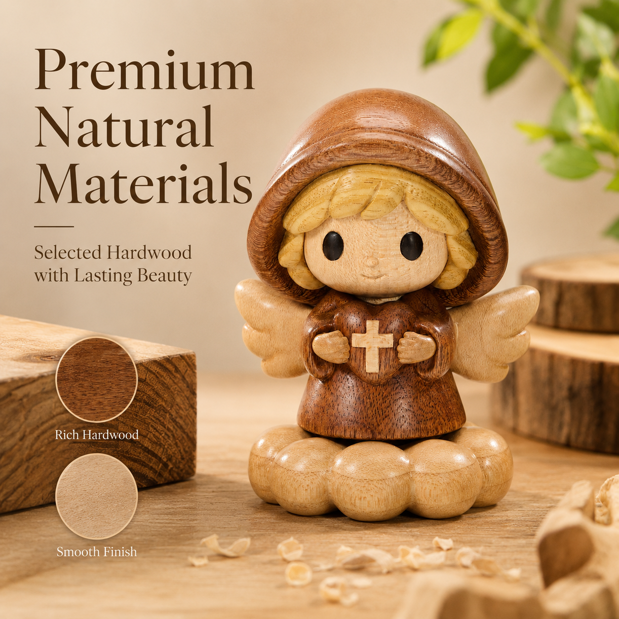 Wooden Angel Blessing Figurine – Original Wood Inlay Craft Gift Decor