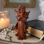 Hand-Carved Praying Angel Figurine – 6 Inch Solid Wood Statue for Christian Home Blessings