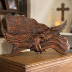 Eagle & Flag Wood Wall Plaque - Handcrafted American Heritage Tribute - side view