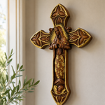 Hand-Carved Beechwood Our Lady of Guadalupe Wall Cross – Catholic Christian Home Décor - side view
