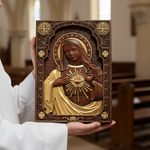 Immaculate Heart of Mary Hand-Carved Beech Wood Sculpture | Sacred Home Altar Ornament - design detail