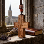 Wooden Savior Cross Necklace - size and finish detail
