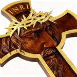 Sacred Thorn Crown Wooden Cross ✝ | Hand-Carved Beechwood Crucifix with Crown of Thorns - size and finish detail