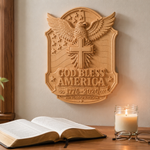 God Bless America Eagle Cross Wood Plaque - craftsmanship detail