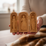 Hand-Carved Travel Triptych Altar: The Holy Family at Your Side - craftsmanship detail