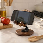 Black Walnut St. Benedict Cross Phone Stand—Foldable and Adjustable Christian Desktop Stand - product view