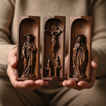 Beech Wood Holy Family Altar Decor - Handcrafted Christian Prayer Desktop Gift - product view