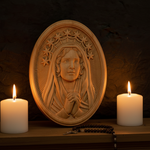 Our Lady in Tears and Prayer with a Nine-Star Halo — Hand-Carved Beechwood Statue - design detail
