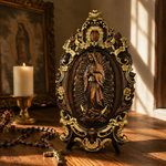 Religious gift with rich details of the wooden statue of Our Lady of Guadalupe