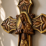Hand-Carved Beechwood Our Lady of Guadalupe Wall Cross – Catholic Christian Home Décor