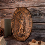 Retro Color Our Lady of Guadalupe Wood Carving -The patron saint of Mexico, America and unborn children - mokarve