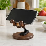 Black Walnut “Archangel Michael” Adjustable Phone Stand—A Faith-Inspired Wooden Desktop Stand - product view
