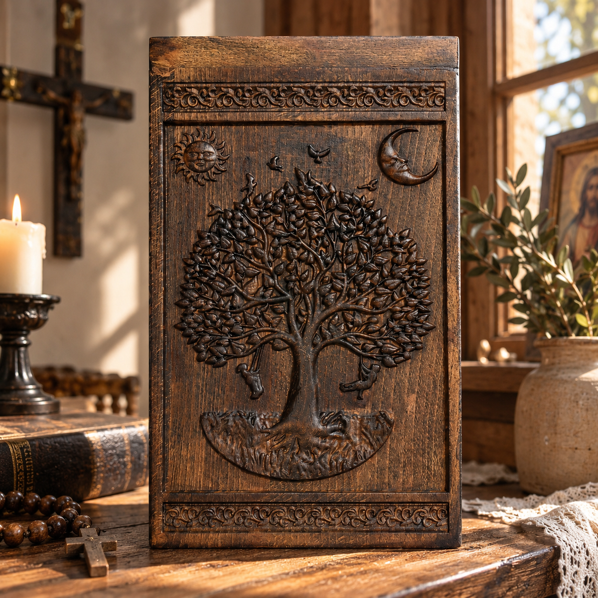 Handcrafted Beechwood Tree of Life Urn — A Testament to Eternal Life in Christ 🌿✞