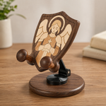 Black Walnut “Archangel Michael” Adjustable Phone Stand—A Faith-Inspired Wooden Desktop Stand - craftsmanship detail