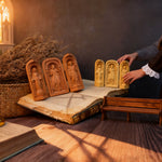 Hand-Carved Travel Triptych Altar: The Holy Family at Your Side - size and finish detail
