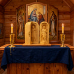 Hand-Carved Travel Triptych Altar: The Holy Family at Your Side - design detail