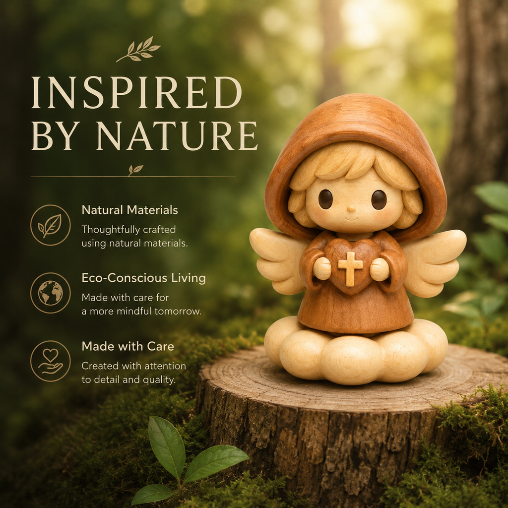 Wooden Angel Blessing Figurine – Original Wood Inlay Craft Gift Decor