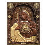 Immaculate Heart of Mary Wooden Mary statuary Christian home decor Our Lady birthday religious gift - mokarve
